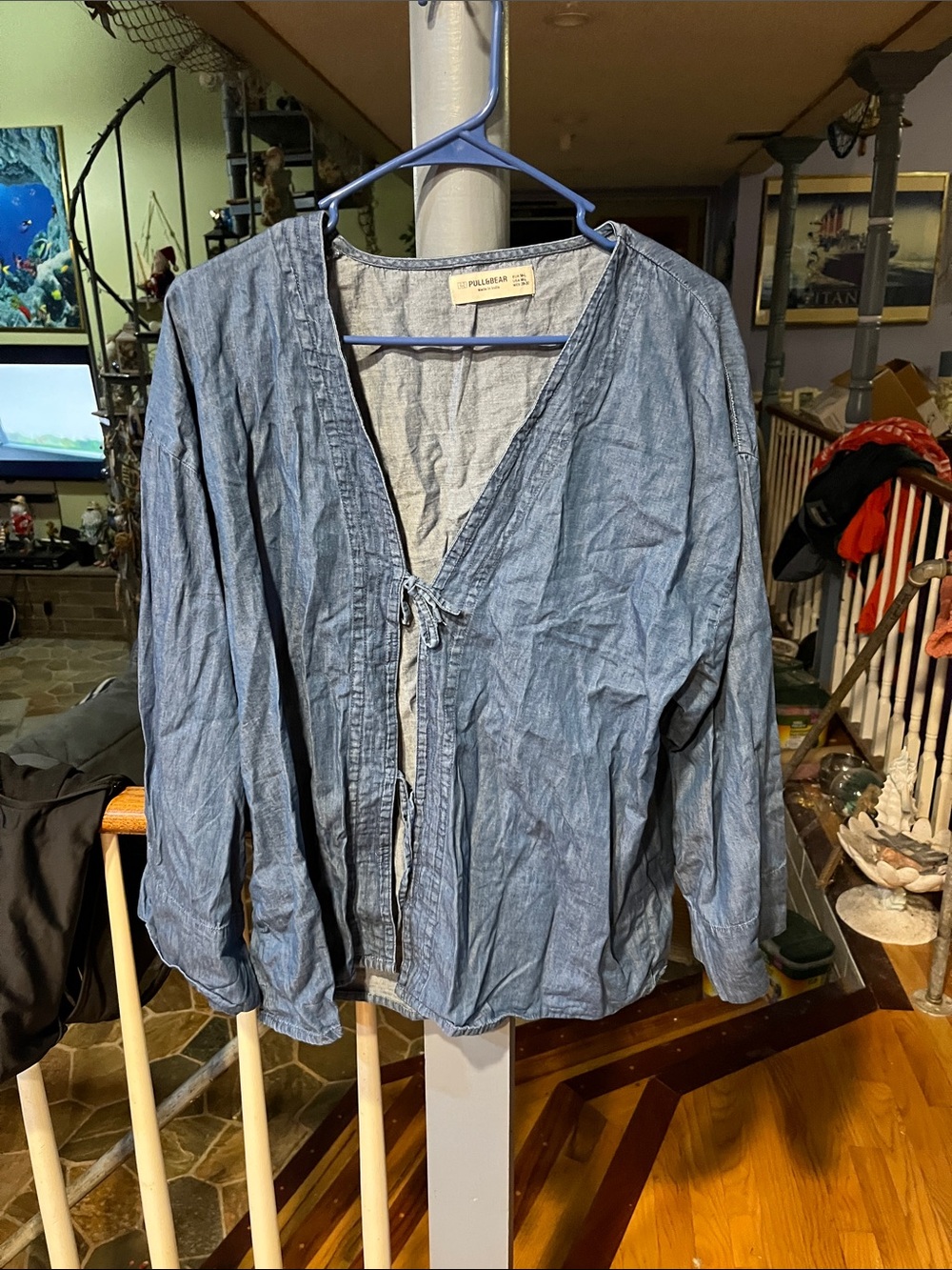 Pull&Bear Blue Tie-Front Denim Jacket